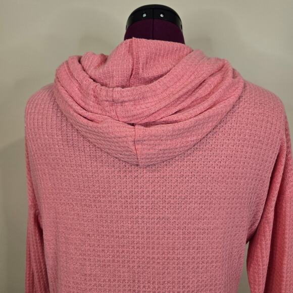 Women's LC Lauren Conrad Pink Shimmer Waffle Knit Hooded Top | Size Medium - Picture 6 of 11